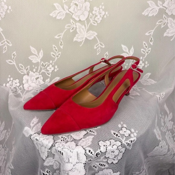 Talbots Red Suede Slingback Heels - Picture 2 of 5